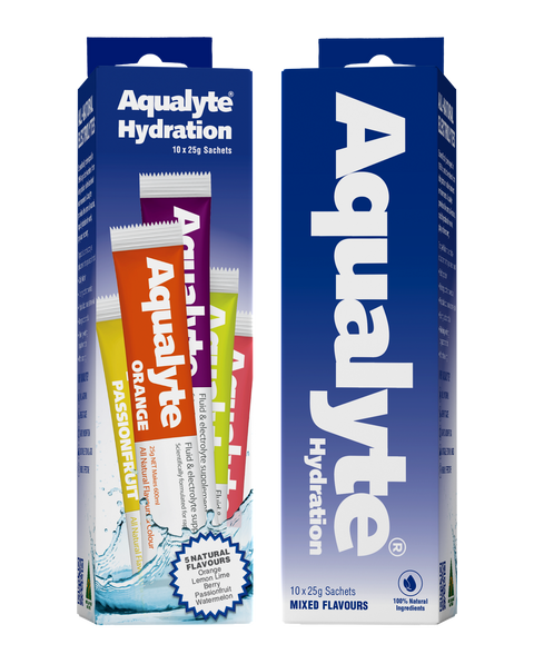 Aqualyte Hydration All-Natural Electrolyte Powder, Pack of 10 x 25g in Berry, Lemon Lime, Orange, Passionfruit & Watermelon